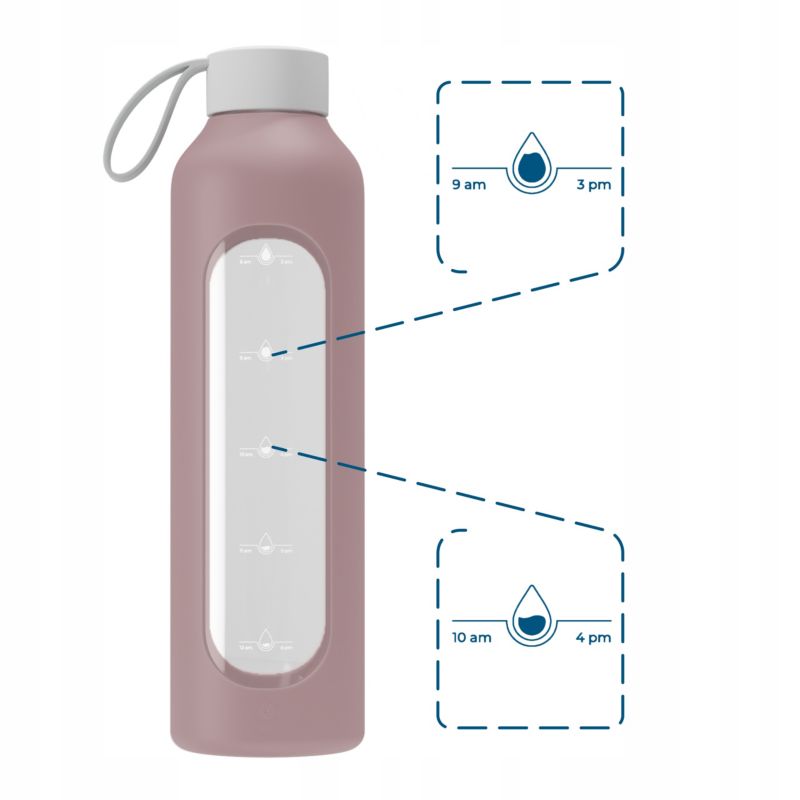Butelka na wodę, Wessper B1, motywacyjna, z miarką, z etui silikonowym, szkło borokrzemowe, bidon, 1000ml, pudrowy róż, 1szt