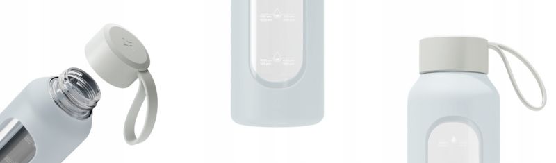 Butelka na wodę, Wessper B1, motywacyjna, z miarką, z etui, szkło borokrzemowe, bidon, 500ml, jasnoniebieska, 1szt