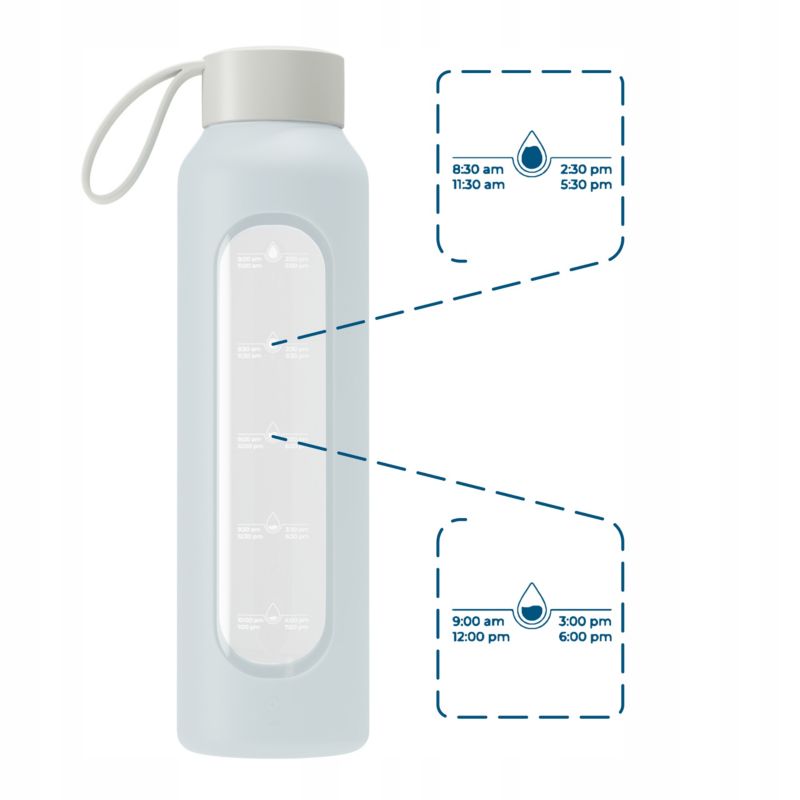 Butelka na wodę, Wessper B1, motywacyjna, z miarką, z etui, szkło borokrzemowe, bidon, 500ml, jasnoniebieska, 1szt