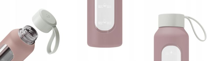 Butelka na wodę, Wessper B1, motywacyjna, z miarką, z etui, szkło borokrzemowe, bidon, 500ml, pudrowy róż, 1szt