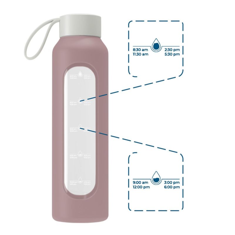 Butelka na wodę, Wessper B1, motywacyjna, z miarką, z etui, szkło borokrzemowe, bidon, 500ml, pudrowy róż, 1szt