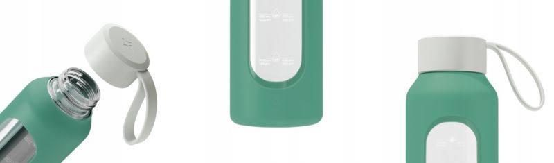 Butelka na wodę, Wessper B1, motywacyjna, z miarką, z etui, szkło borokrzemowe, bidon, 500ml, szmaragdowa, 1szt