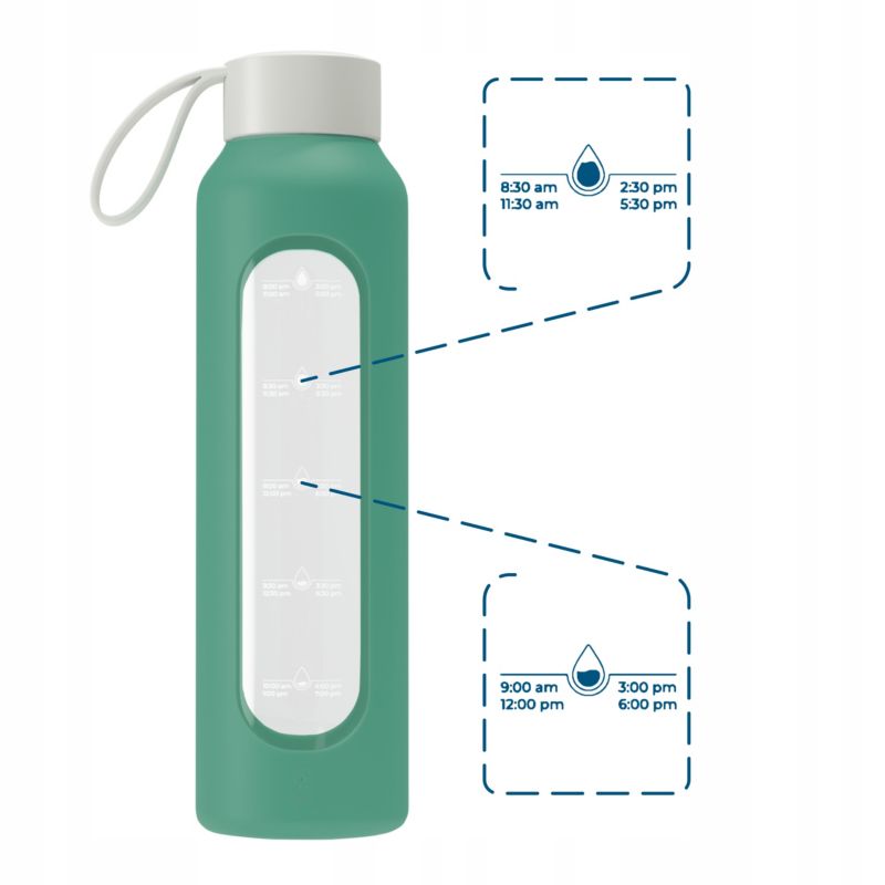 Butelka na wodę, Wessper B1, motywacyjna, z miarką, z etui, szkło borokrzemowe, bidon, 500ml, szmaragdowa, 1szt