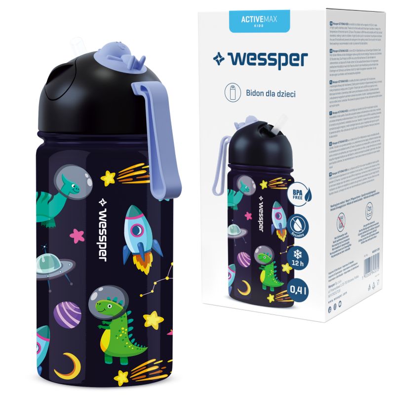 Butelka na wodę, Wessper, dla dzieci, z ustnikiem, bidon, 0.4 L, motyw kosmosu, stal nierdzewna, BPA Free, 1szt