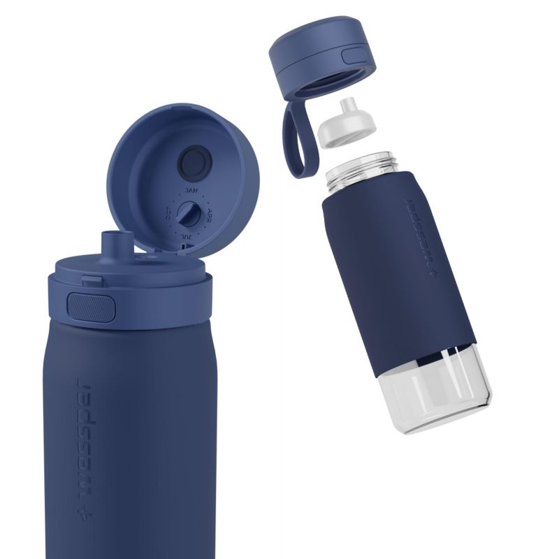 Butelka na wodę, Wessper, filtrująca, szkło borokrzemowe, bidon, z filtrem do wody, 500ml, B2 GLASS Actitex, niebieska, 1szt