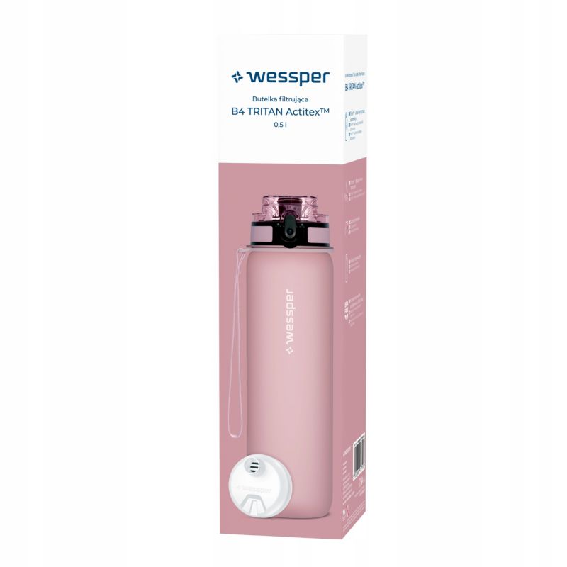 Butelka na wodę, Wessper, filtrująca, tritanowa, bidon + 2x filtr wody, 500ml, B4 TRITAN Actitex, różowa, 3szt