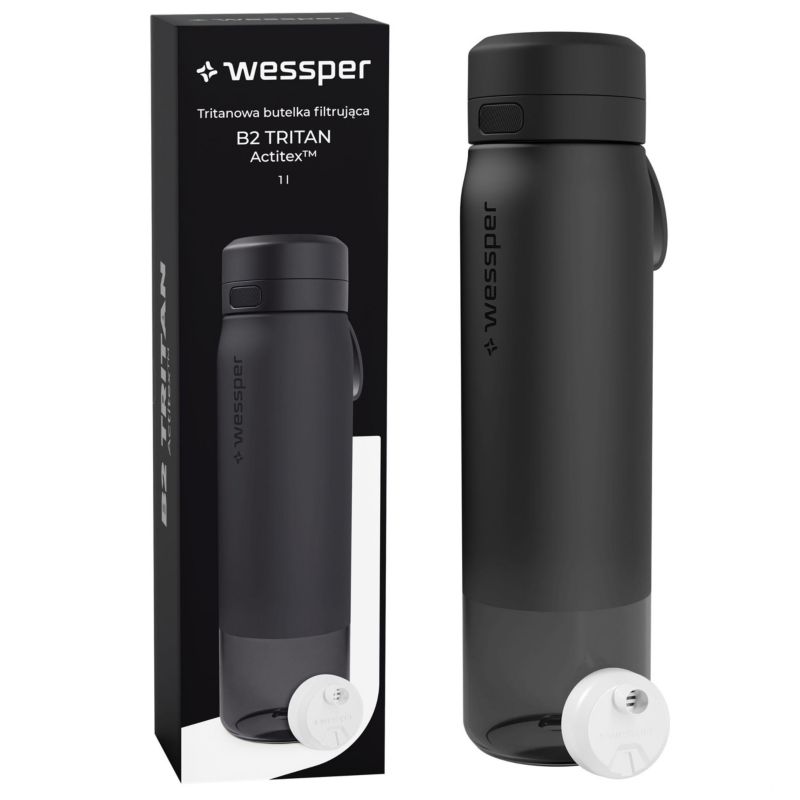 Butelka na wodę, Wessper, filtrująca, tritanowa, bidon, z filtrem wody, 1 L, B2 TRITAN Actitex, czarna, 1szt