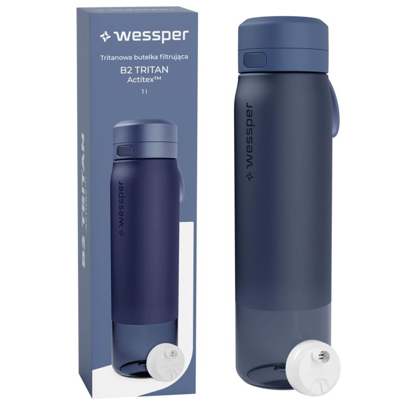 Butelka na wodę, Wessper, filtrująca, tritanowa, bidon, z filtrem wody, 1 L, B2 TRITAN Actitex, niebieska, 1szt