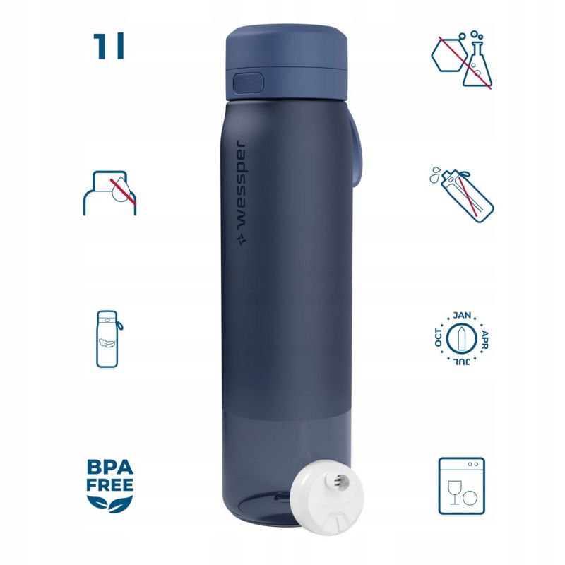 Butelka na wodę, Wessper, filtrująca, tritanowa, bidon, z filtrem wody, 1 L, B2 TRITAN Actitex, niebieska, 1szt