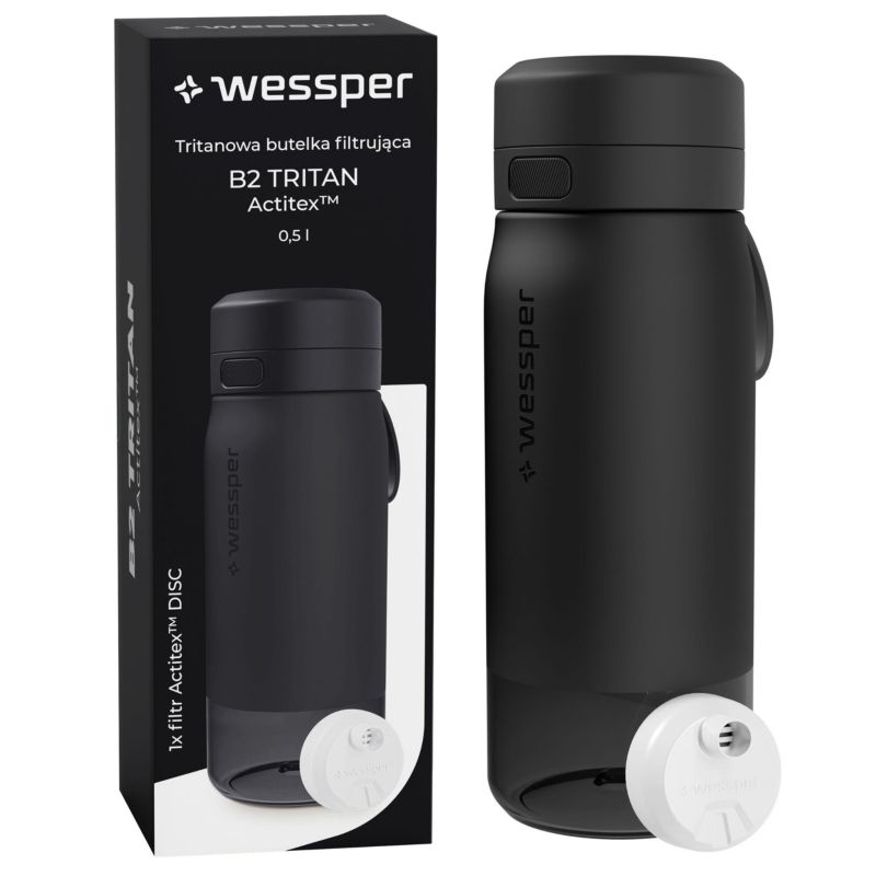 Butelka na wodę, Wessper, filtrująca, tritanowa, bidon, z filtrem wody, 500ml, B2 TRITAN Actitex, czarna, 1szt
