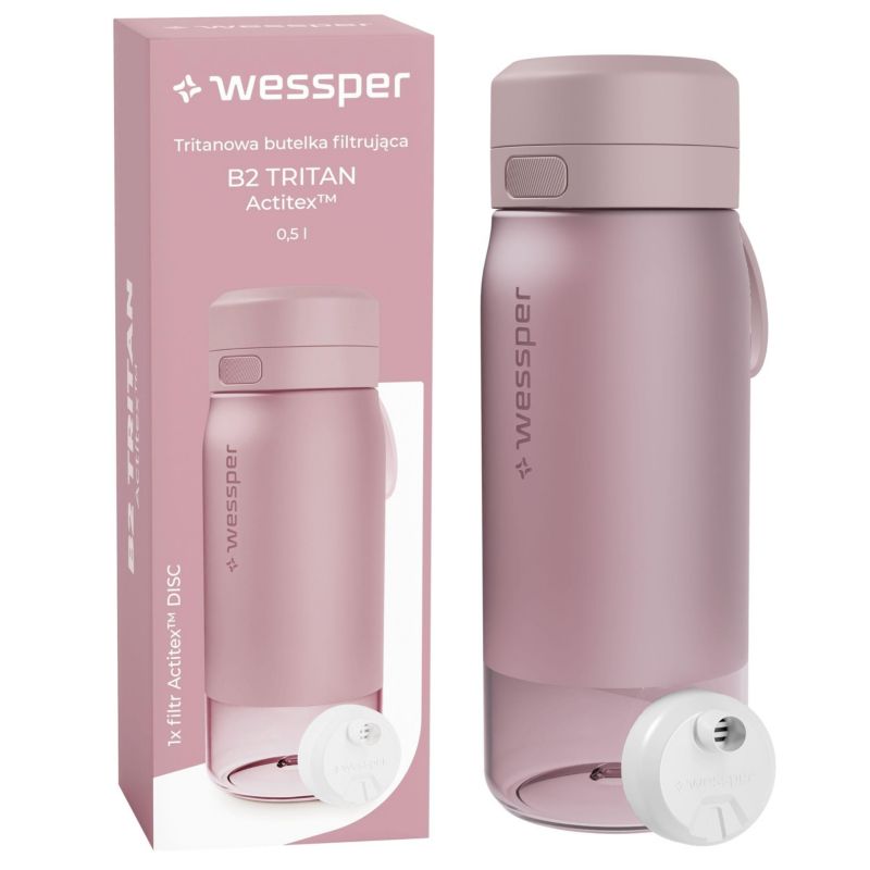 Butelka na wodę, Wessper, filtrująca, tritanowa, bidon, z filtrem wody, 500ml, B2 TRITAN Actitex, różowa, 1szt