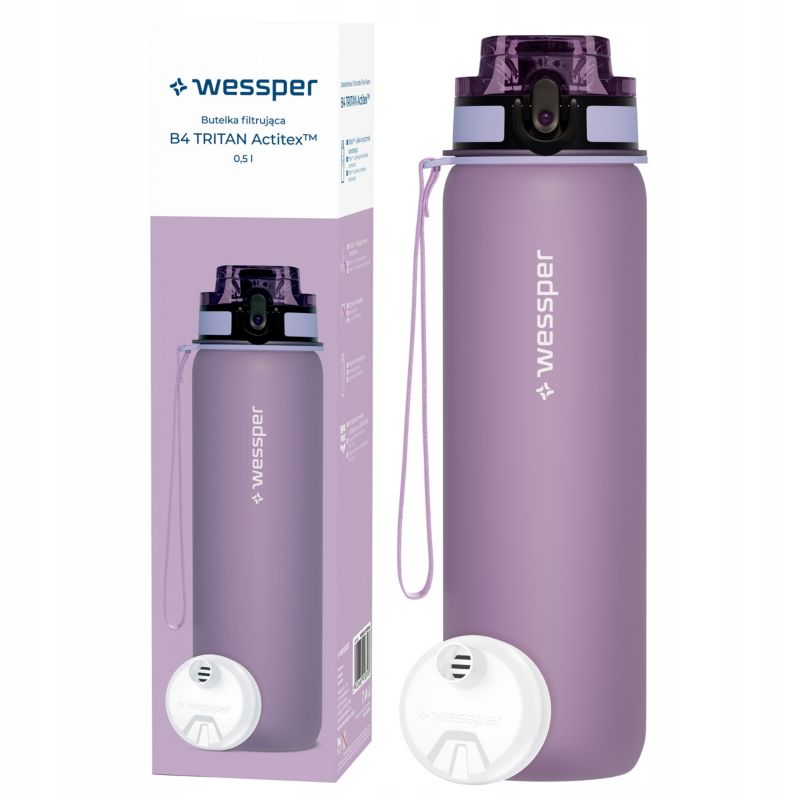 Butelka na wodę, Wessper, filtrująca, tritanowa, bidon, z filtrem wody, 500ml, B4 TRITAN Actitex, lawendowa, 2szt