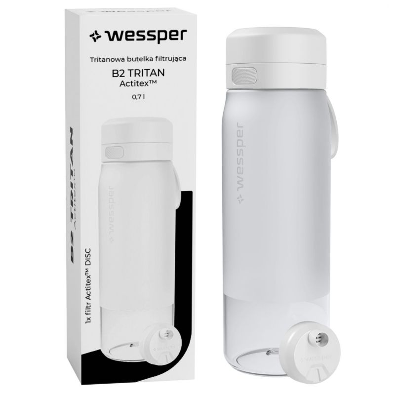 Butelka na wodę, Wessper, filtrująca, tritanowa, bidon, z filtrem wody, 700ml, B2 TRITAN Actitex, biała, 1szt