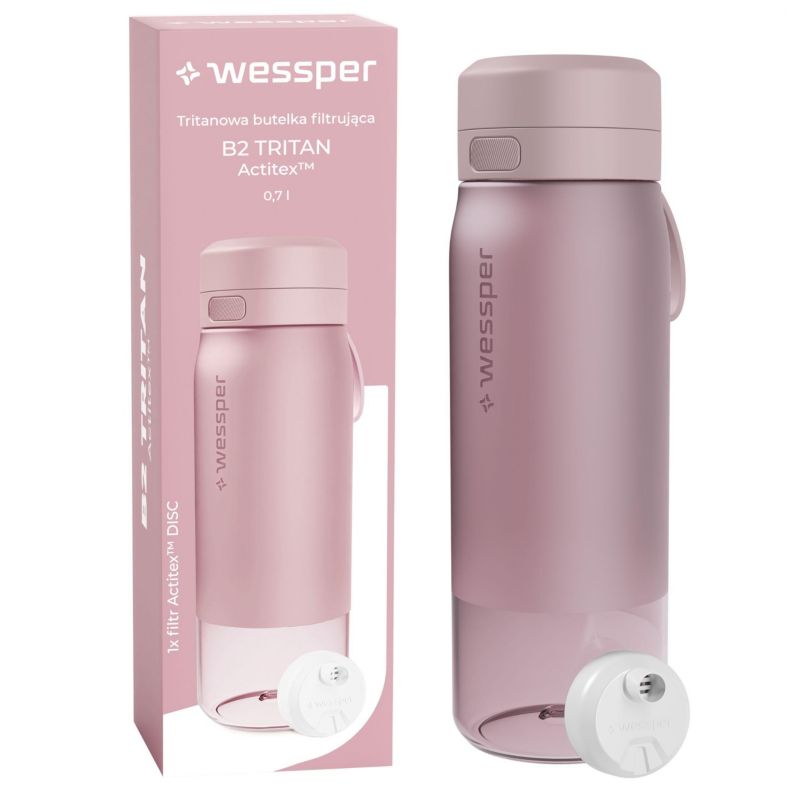 Butelka na wodę, Wessper, filtrująca, tritanowa, bidon, z filtrem wody, 700ml, B2 TRITAN Actitex, różowa, 1szt