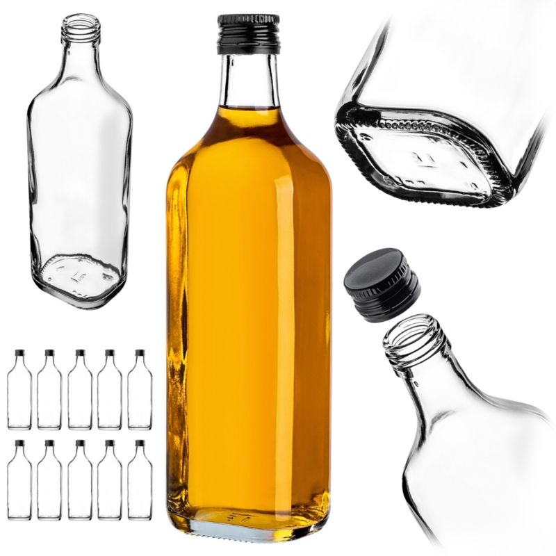 Butelka szklana KADAX na whisky z czarną zakrętką 500ml 10 szt.