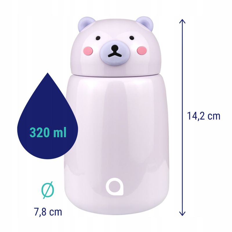 Butelka termiczna, AquaFloow, termos dla dzieci, nakrętka z uszczelką, stal nierdzewna, 320 ml, miś, 1szt