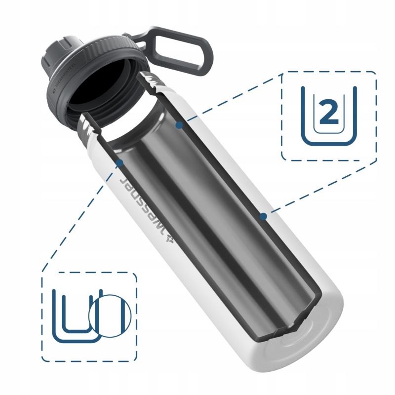 Butelka termiczna, Wessper, B3 THERMOSTEEL, termos na kawę, trzy ustniki, stal, 0.5l, biały, 1szt