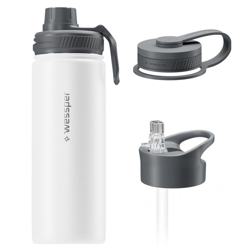 Butelka termiczna, Wessper, B3 THERMOSTEEL, termos na kawę, trzy ustniki, stal, 0.5l, biały, 1szt