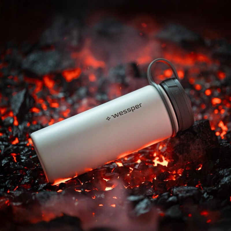 Butelka termiczna, Wessper, B3 THERMOSTEEL, termos na kawę, trzy ustniki, stal, 0.5l, biały, 1szt
