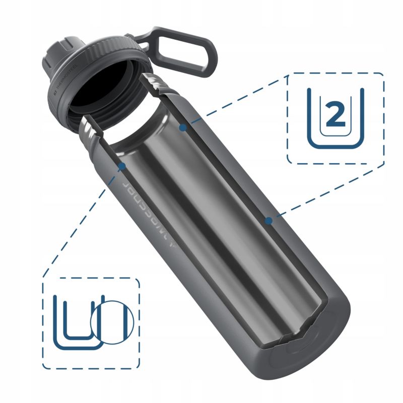 Butelka termiczna, Wessper, B3 THERMOSTEEL, termos na kawę, trzy ustniki, stal, 0.5l, stalowy, 1szt