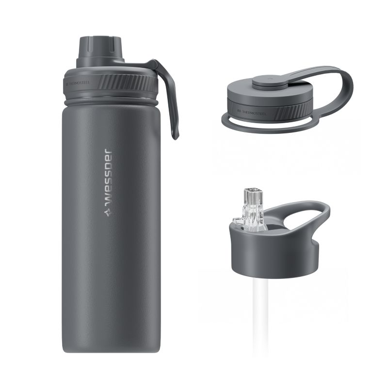 Butelka termiczna, Wessper, B3 THERMOSTEEL, termos na kawę, trzy ustniki, stal, 0.5l, stalowy, 1szt