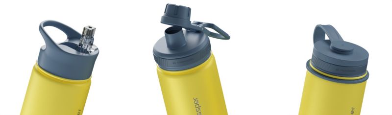 Butelka termiczna, Wessper, B3 THERMOSTEEL, termos na kawę, trzy ustniki, stal, 0.5l, żółty, 1szt
