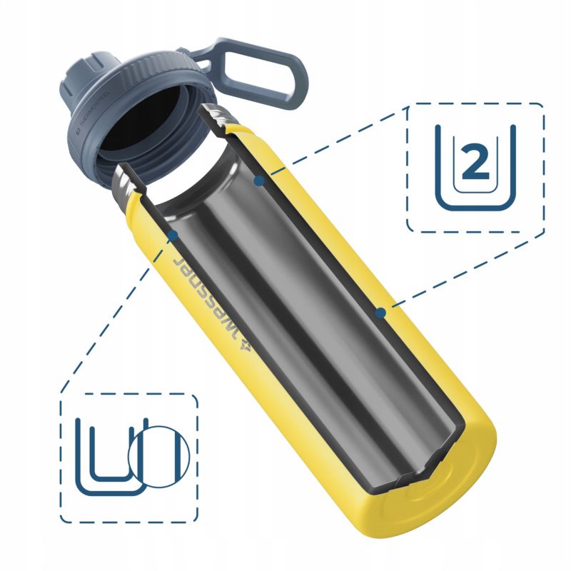 Butelka termiczna, Wessper, B3 THERMOSTEEL, termos na kawę, trzy ustniki, stal, 0.5l, żółty, 1szt