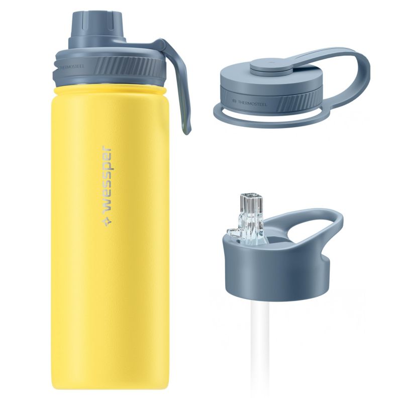 Butelka termiczna, Wessper, B3 THERMOSTEEL, termos na kawę, trzy ustniki, stal, 0.5l, żółty, 1szt