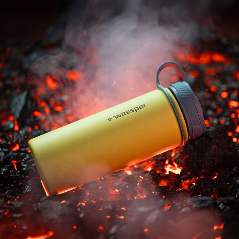 Butelka termiczna, Wessper, B3 THERMOSTEEL, termos na kawę, trzy ustniki, stal, 0.5l, żółty, 1szt