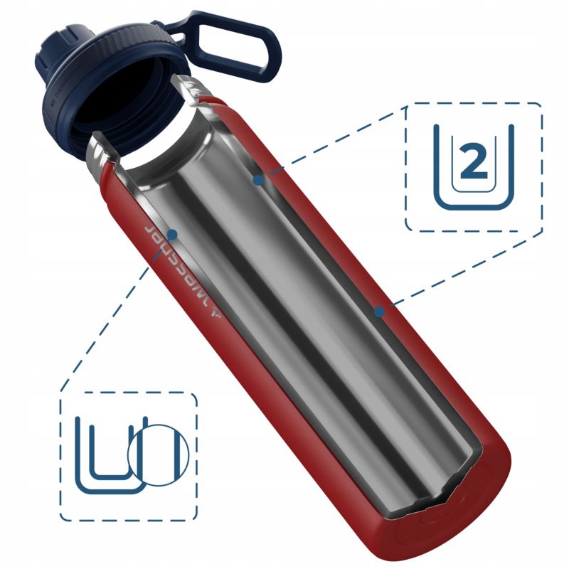 Butelka termiczna, Wessper, B3 THERMOSTEEL, termos na kawę, trzy ustniki, stal, 0.7l, czerwony, 1szt