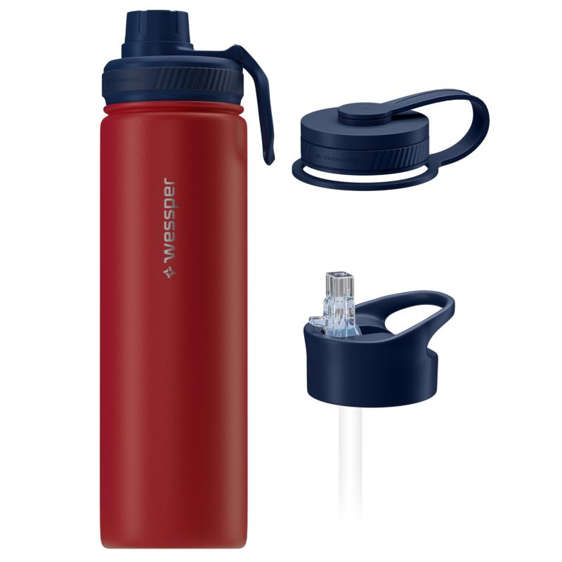 Butelka termiczna, Wessper, B3 THERMOSTEEL, termos na kawę, trzy ustniki, stal, 0.7l, czerwony, 1szt