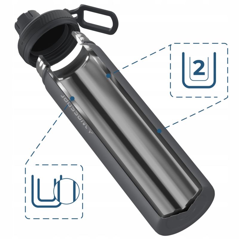 Butelka termiczna, Wessper, B3 THERMOSTEEL, termos na kawę, trzy ustniki, stal, 0.7l, szary, 1szt