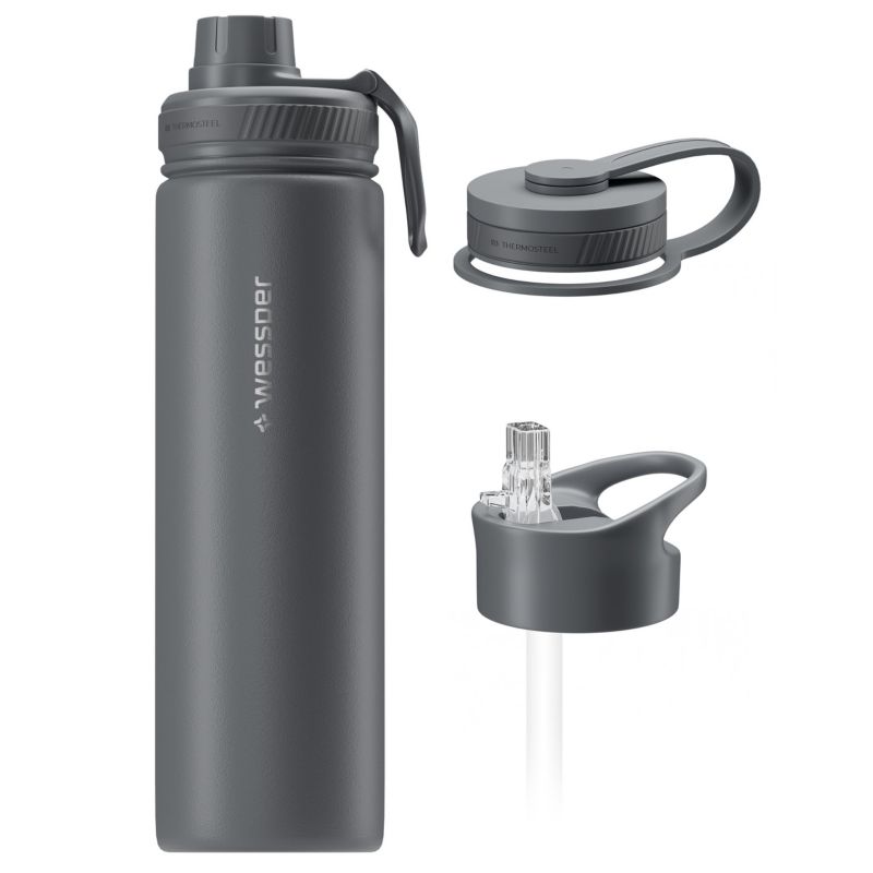 Butelka termiczna, Wessper, B3 THERMOSTEEL, termos na kawę, trzy ustniki, stal, 0.7l, szary, 1szt
