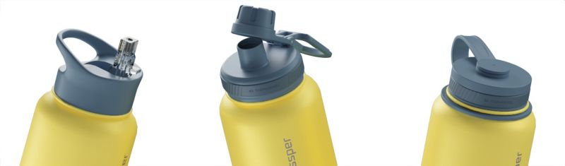 Butelka termiczna, Wessper B3 Thermosteel, termos, stalowy, 3 wymienne ustniki, 1l, żółty, 1szt