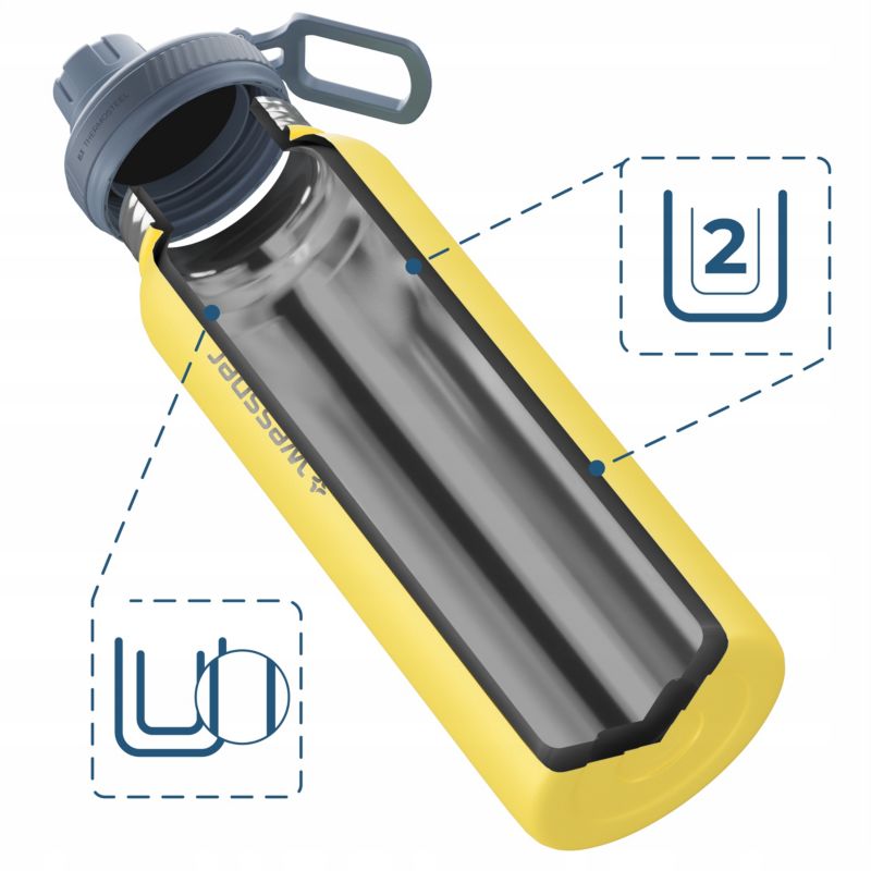 Butelka termiczna, Wessper B3 Thermosteel, termos, stalowy, 3 wymienne ustniki, 1l, żółty, 1szt
