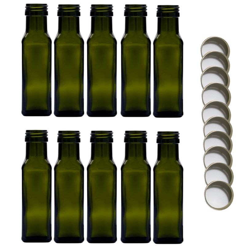 Butelki szklane MODO24 100 ml maraska kwadratowa zielona na olej i oliwę fi 31 z nakrętkami 10 szt.