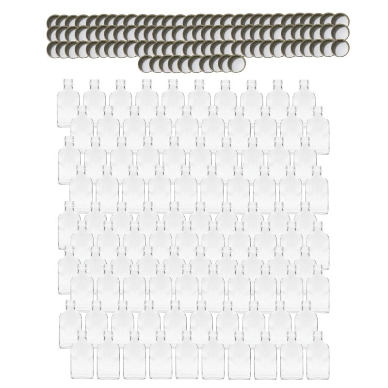 Butelki szklane MODO24 100 ml piersiówka fi 28 z nakrętkami PZH 100 szt.