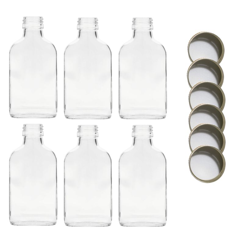 Butelki szklane MODO24 100 ml piersiówka fi 28 z nakrętkami PZH 6 szt.