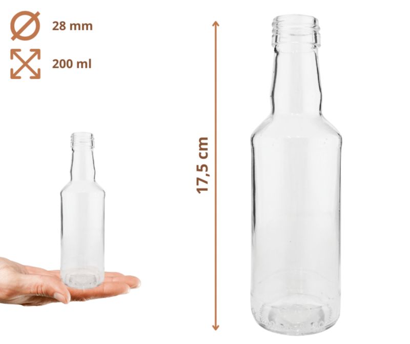 Butelki szklane MODO24 200 ml na soki nalewki i syropy fi 28 bez nakrętek 100 szt.