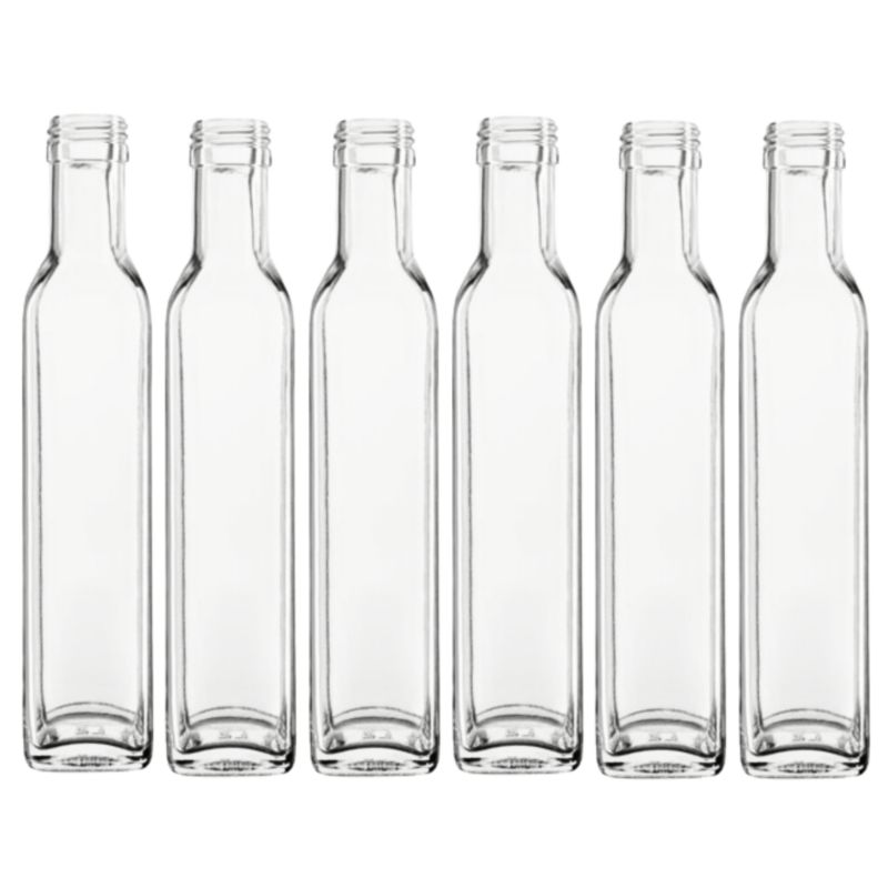 Butelki szklane MODO24 250 ml maraska kwadratowa na soki i oliwę fi 31 bez nakrętek 6 szt.