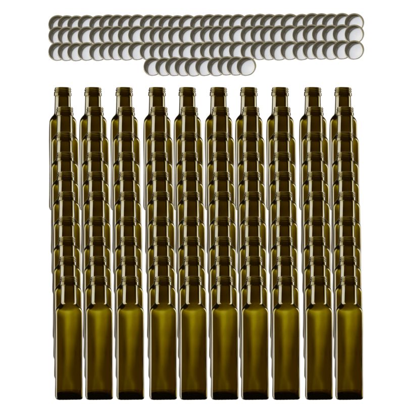 Butelki szklane MODO24 250 ml maraska kwadratowa zielona na olej i oliwę fi 31 z nakrętkami 100 szt.