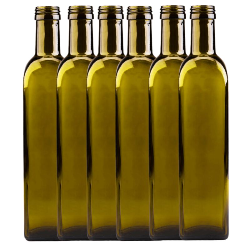 Butelki szklane MODO24 500 ml maraska kwadratowa zielona na oliwę fi 31 bez nakrętek 6 szt.