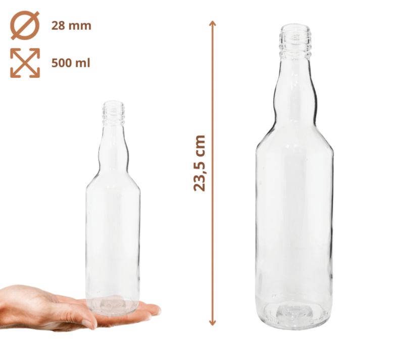 Butelki szklane MODO24 500 ml na soki nalewki i syropy fi 28 z nakrętkami 6 szt.