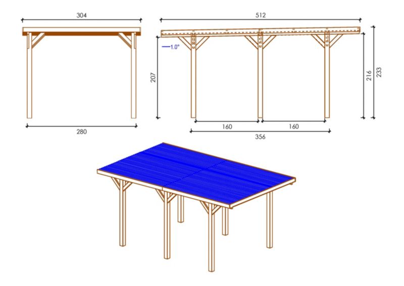 Carport Wiata garażowa ALTANKA 3,04x5,12 m - 15,56 m2 - pokrycie PVC