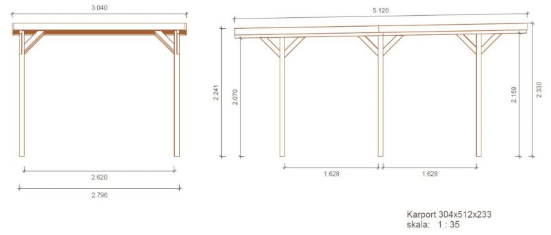 Carport Wiata garażowa ALTANKA 3,04x5,12 m - 15,57 m2 - pokrycie PVC