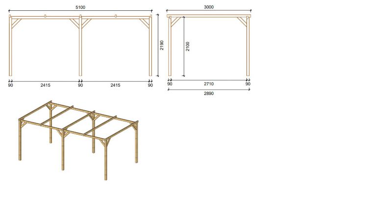 Carport Wiata garażowa ALTANKA 3x5,10 m - 15,30 m2, drewniana, 1szt.