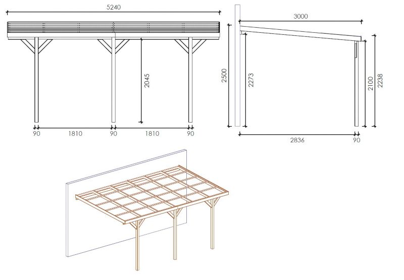 Carport Wiata garażowa ALTANKA 3x5,24 m - 15 m2 - pokrycie PVC