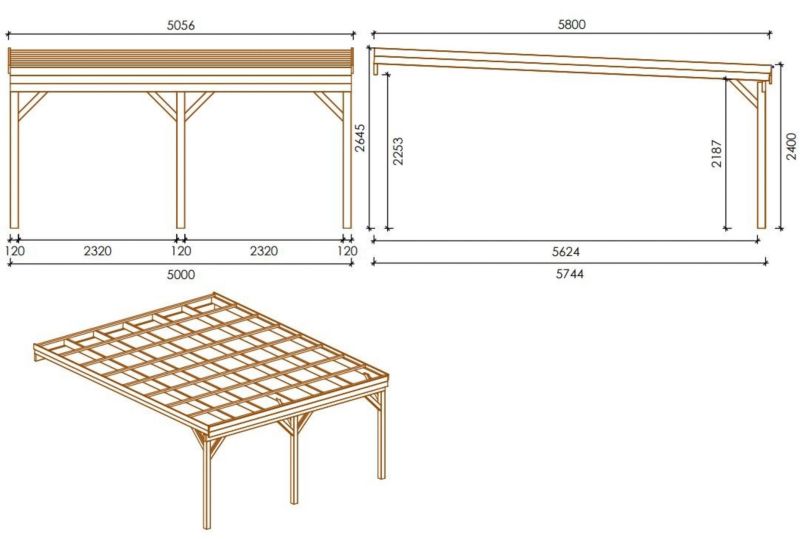 Carport Wiata garażowa ALTANKA 5,80x5,06 m - 29 m2 - montowany do ściany budynku, drewniana, 1szt.
