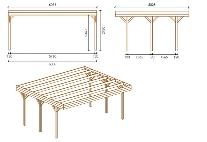 Carport Wiata garażowa ALTANKA 6,06x5,03 m - 30,48 m2, drewniana, 1szt.