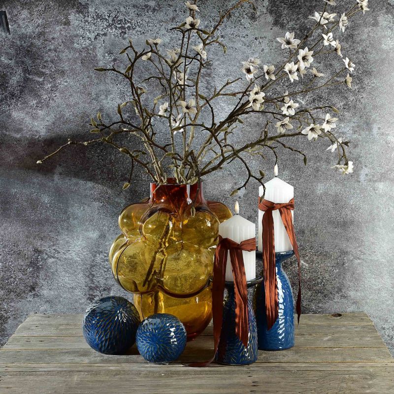 Ceramiczny świecznik Mondex Yarine Blue 11x10x25,5 cm niebieski 1 szt.
